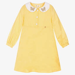 لو مو-Girls Yellow Linen Dress | Childrensalon Outlet