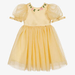 Le Mu-Girls Yellow Polka Dot Tulle Dress | Childrensalon Outlet