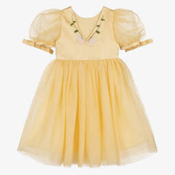 Le Mu-Girls Yellow Polka Dot Tulle Dress | Childrensalon Outlet