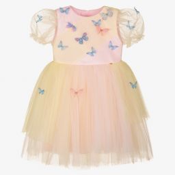 Le Mu-Pink & Yellow Tulle Dress | Childrensalon Outlet