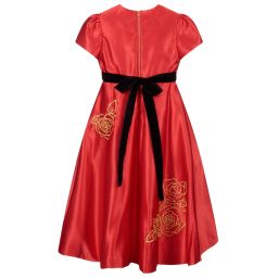 Le Mu-Red & Gold Satin Dress | Childrensalon Outlet