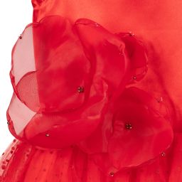 Le Mu-Red Satin & Tulle Dress | Childrensalon Outlet