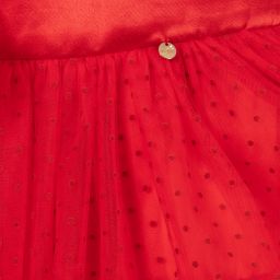 Le Mu-Red Satin & Tulle Dress | Childrensalon Outlet