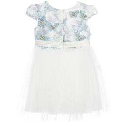 Le Mu-White & Blue Butterfly Dress  | Childrensalon Outlet