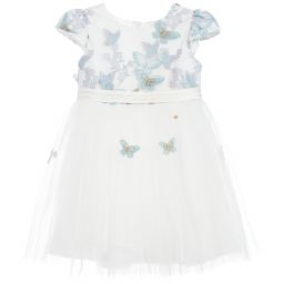 Le Mu-White & Blue Butterfly Dress  | Childrensalon Outlet