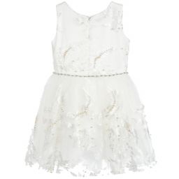Le Mu-White Embroidered Pearl Dress | Childrensalon Outlet