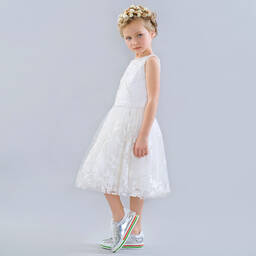 Le Mu-White Embroidered Pearl Dress | Childrensalon Outlet
