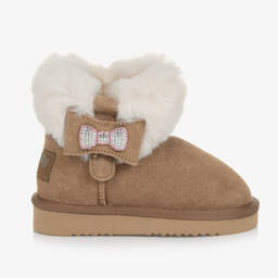 Lelli Kelly-Girls Brown Suede Fur-Lined Bow Boots | Childrensalon Outlet
