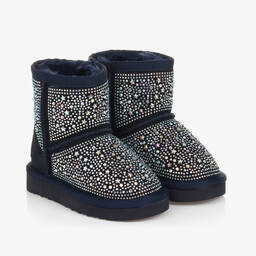 Lelli Kelly-Girls Navy Blue Sparkly Suede Boots | Childrensalon Outlet