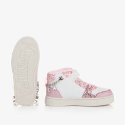 ليلي كيلي-حذاء رياضي أبيض براق للبنات مع أساور | Childrensalon Outlet