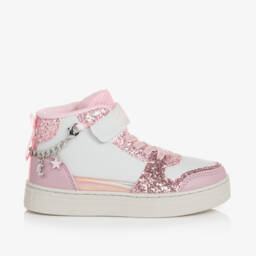 ليلي كيلي-حذاء رياضي أبيض براق للبنات مع أساور | Childrensalon Outlet