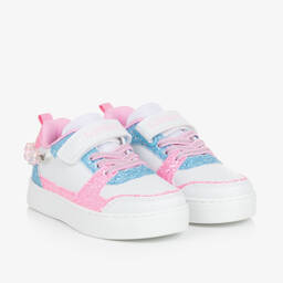 Lelli Kelly-Girls White & Pink Velcro Trainers | Childrensalon Outlet