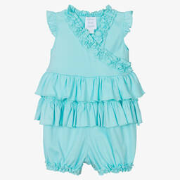 Lemon Loves Layette-Baby Girls Blue Cotton Ruffle Shortie | Childrensalon Outlet