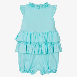 Lemon Loves Layette-Baby Girls Blue Cotton Ruffle Shortie | Childrensalon Outlet