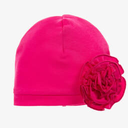 Lemon Loves Layette-Baby Girls Fuchsia Pink Ruffled Rosette Pima Cotton Hat | Childrensalon Outlet