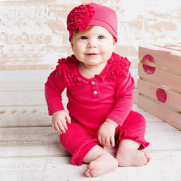 Lemon Loves Layette-Baby Girls Fuchsia Pink Ruffled Rosette Pima Cotton Hat | Childrensalon Outlet