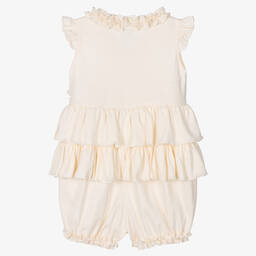 Lemon Loves Layette-Baby Girls Ivory Cotton Ruffle Shortie | Childrensalon Outlet