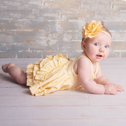 Lemon Loves Layette-Baby Girls Yellow Pima Cotton Shortie | Childrensalon Outlet