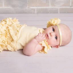 Lemon Loves Layette-Baby Girls Yellow Pima Cotton Shortie  | Childrensalon Outlet