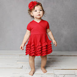 ليمون لافز لاييت-فستان كشكش قطن بيما لون أحمر | Childrensalon Outlet