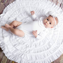 Lemon Loves Layette-Белый хлопковый платок с рюшами для девочек | Childrensalon Outlet