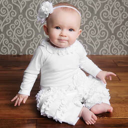 Lemon Loves Layette-White Pima Cotton 'Peony' Romper | Childrensalon Outlet