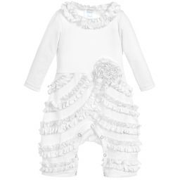 Lemon Loves Layette-White Pima Cotton 'Peony' Romper | Childrensalon Outlet