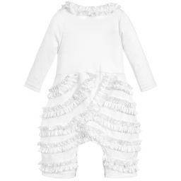 Lemon Loves Layette-White Pima Cotton 'Peony' Romper | Childrensalon Outlet