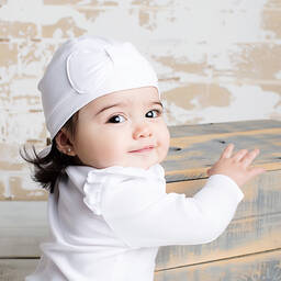 Lemon Loves Layette-White Pima Cotton 'Petit Bow' Hat | Childrensalon Outlet