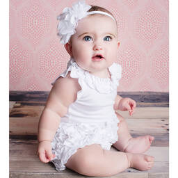 Lemon Loves Layette-White 'Rula' Ruffle Shortie | Childrensalon Outlet