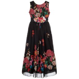 Lesy-Black Floral Print Long Dress | Childrensalon Outlet