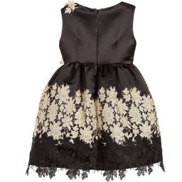 Lesy Люкс-Black Satin & Gold Floral Lace Dress | Childrensalon Outlet