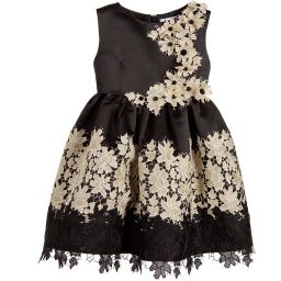 Lesy Люкс-Black Satin & Gold Floral Lace Dress | Childrensalon Outlet