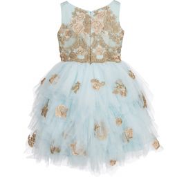 Lesy Luxury-Blue Tulle & Gold Lace Dress | Childrensalon Outlet