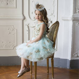 Lesy Luxury-Blue Tulle & Gold Lace Dress | Childrensalon Outlet