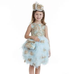 Lesy Luxury-Blue Tulle & Gold Lace Dress | Childrensalon Outlet