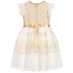 Lesy-Girls Gold & Ivory Lace Dress | Childrensalon Outlet