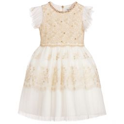 Lesy-Girls Gold & Ivory Lace Dress | Childrensalon Outlet