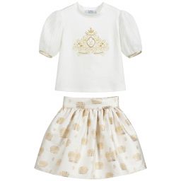Lesy-Комплект с юбкой цвета золота и слоновой кости для девочек | Childrensalon Outlet