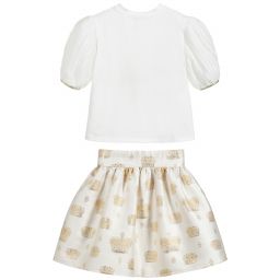 Lesy-Комплект с юбкой цвета золота и слоновой кости для девочек | Childrensalon Outlet