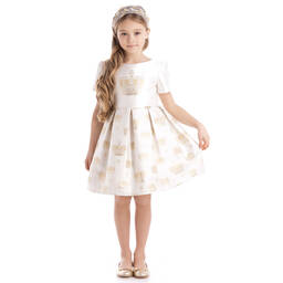 Lesy-Girls Ivory & Gold Dress  | Childrensalon Outlet