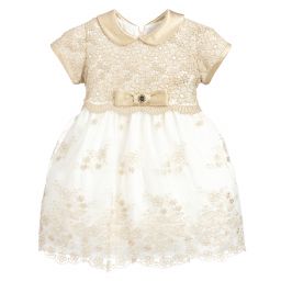 ليزي-فستان دانتيل وتول مطرز لون ذهبي وعاجي | Childrensalon Outlet
