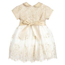 ليزي-فستان دانتيل وتول مطرز لون ذهبي وعاجي | Childrensalon Outlet