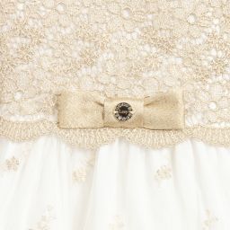 ليزي-فستان دانتيل وتول مطرز لون ذهبي وعاجي | Childrensalon Outlet