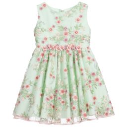 Lesy-Green Embroidered Tulle Dress | Childrensalon Outlet