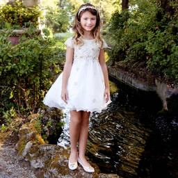 Lesy Luxury-Ivory & Gold Lace Dress | Childrensalon Outlet