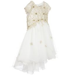 Lesy Luxury-Ivory & Gold Lace Dress | Childrensalon Outlet