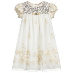 Lesy-Ivory & Gold Tulle Dress | Childrensalon Outlet