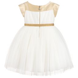Lesy-Ivory & Gold Tulle Dress | Childrensalon Outlet