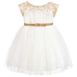 Lesy-Ivory & Gold Tulle Dress | Childrensalon Outlet